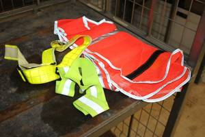 lot 435 image: Orange Safety Vest with (2) Yellow Safety Belts