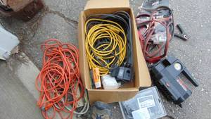 lot 62 image: Air Compressor and Box of Electrical Cables