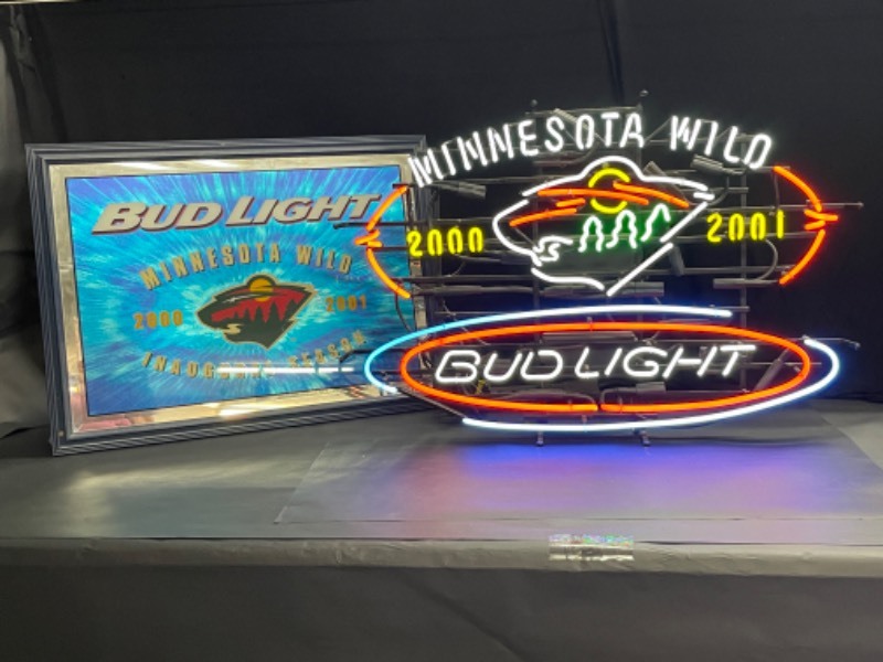 Bud Light, MN Wild Hockey Inaugural Season 2000 -2001 neon and