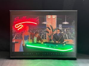 lot 59 image: Billiards framed art with neon, Marilyn, Bogart, James Dean