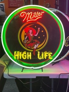 lot 101 image: Miller High Life with Girl on the Moon neon, NIB