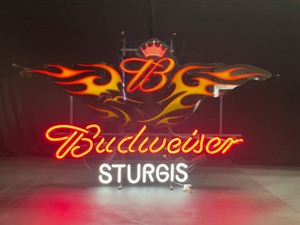 lot 12 image: Sturgis Bud  Budweiser B flaming eagle neon