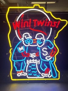 lot 8 image: Rare, MN Twins Win Twins logo with Minnie and Paul, neon