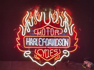 lot 11 image: Harley-Davidson flaming bar and shield neon