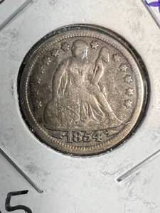 1854WARROWS US SEATED LIBERTY DIME