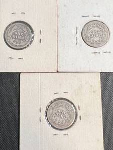 3 US BARBER DIMES 1902 1914 1916