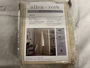 lot 83 image: Allen and Roth 84in Blackout Curtain - Cream Jacobean Jacquard