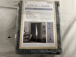 lot 86 image: Allen and Roth 84in Blackout Curtain - Navy Jacobean Jacquard