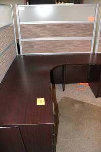 lot 34 image: L-shaped Espresso Corner Unit with Locking 5-drawer Cabinet and Privacy Screen