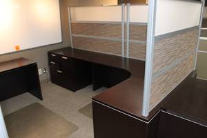 lot 55 image: L-Shaped Espresso Corner Unit with Locking 5-drawer Cabinet and Privacy Screen