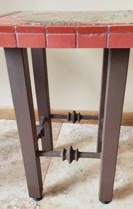 lot 91 image: Adorable Cute Small Tile Top Table with Heavy Metal Base made by Beth Zink