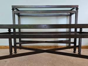 lot 58 image: Coordinating Metal and Glass Coffee Table and Sofa Table Set
