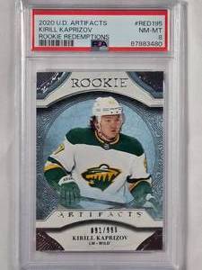 lot 7 image: Kirill Kaprizov 2020 Upper Deck Artifacts Rookie Card RED196 - PSA Graded NM-MT 8 - Numberd 091999