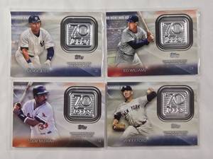 lot 41 image: Lot of 4 2021 Topps 70th Logo Patch Cards Ted Williams, Derek Jeter, Eddie Murray, Whitey Ford
