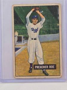 lot 62 image: Preacher Roe 1951 Bowman No. 118 Vintage Baseball Card