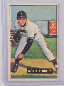 lot 77 image: Monte Kennedy 1951 Bowman No. 163 Vintage Baseball Card