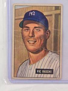 lot 81 image: Vic Raschi 1951 Bowman No. 25 Vintage Baseball Card