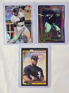 lot 96 image: Lot of 3 Frank Thomas Inserts 1994 Topps Finest, 1992 Topps McDonalds Baseballs Best, 2019 Topps Chrome Greatest Players