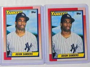 lot 100 image: Lot of 2 Deion Sanders MLB Rookie Cards 1990 Topps No. 61