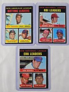 lot 108 image: Lot of 3  1970 National League ERA Leaders, 1970 American League Batting Leaders, 1970 National League RBI Leaders