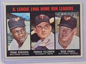lot 114 image: A. League 1966 Home Run Leaders Frank Robinson, Harmon Killebrew, Boog Powell Topps No. 243