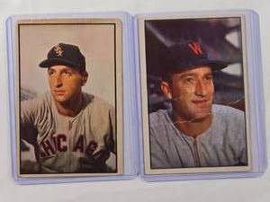 lot 121 image: Lot of 2 1953 Bowman Color  Bob Porterfield No. 22 & Saul Rogovin No. 75