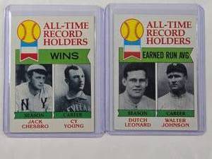 lot 124 image: Lot of 2 All-Time Record Holder Cards from 1979 Topps All-Time Wins No. 416 & Earned Run Avg. No. 418