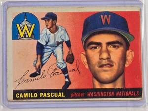 lot 166 image: Camilo Pascual 1955 Topps No. 84 Vintage Baseball Card