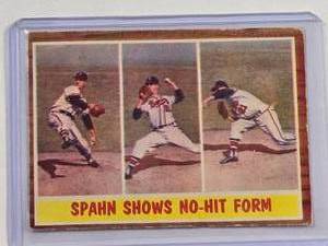 lot 170 image: Warren Spahn 1962 Topps No. 312 Spahn Shows No-Hit Form Vintage Baseball Card