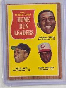 lot 171 image: 1961 National League Home Run Leaders Orlando Cepeda, Willie Mays, Frank Robinson Topps No. 54