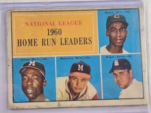 lot 178 image: 1960 National League Home Run Leaders Banks, Aaron, Mathews, Boyer Topps no. 43