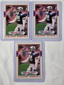 lot 220 image: Lot of 3 Michael Irvin Rookie Cards 1989 Topps No. 383