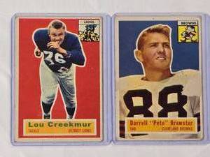 lot 235 image: Lot of 2 Vintage 1956 NFL Football Cards Lou Creekmur No. 8 & Darrell Pete Brewster No. 21