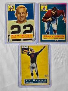 lot 236 image: Lot of 3 Vintage 1956 NFL Football Cards Ed Brown No. 23, Ken Konz No. 33, Chuck Ulrich No. 94