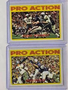 lot 239 image: Lot of 2 Topps Pro Action 1972  Roger Staubach 122 & Johnny Unitas 251