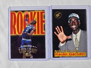 lot 266 image: Lot of 2 Kevin Garnett Rookie Cards 1995 Topps Stadium Club 5th Overall Draft Pick, 1995 Skybox Rookie No. 233