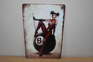 lot 47 image: Pin Up Girl Magic Eight Ball Metal Sign