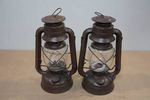 lot 136 image: 2 Retro Style Lanterns -Regular or Citronella Oils Can Be Used