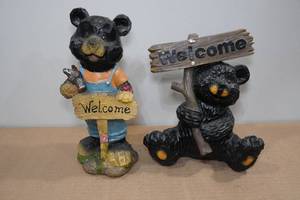 lot 148 image: 2 Bear Themed Welcome Statues
