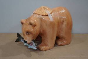 lot 153 image: Vintage Bear with Trout Fish R Elinzondo Mexico Cookie Jar