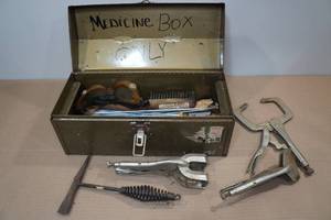 lot 202 image: Metal Toolbox with Clamps and Welding Rod