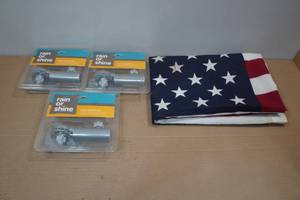 lot 255 image: Metal Flag Brackets with American Flag