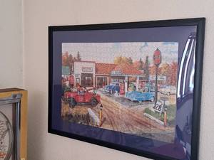 lot 605 image: Puzzle  Portrait - Gulf Service Station by Ken Zylla , FramedSingle Matte