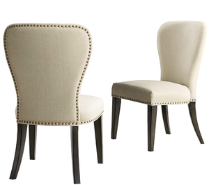 LOT OF 2 Alaterre Furniture Savoy Upholstered Dining Chairs, Cream