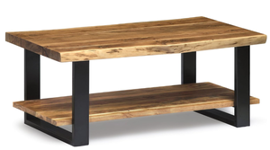 Alaterre Furniture Alpine Natural Wood Live Edge Coffee Table w Metal Strap Legs