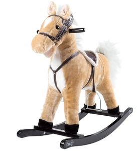 Happy Trails Rocking Horse Plush Animal On Wooden Rockers With Sounds
