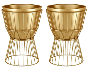 LOT OF 2 Metal Plant Stand with Pot - Decorative Gold Plant Stand
