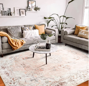 MUJOO Pink Rug Area Rugs for Living Room Washable Large Boho Rug