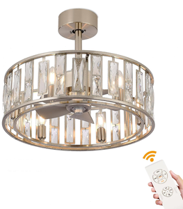 BLACK Caged Ceiling Fan with Lights and Remote Control, Farmhouse Crystal Low Profile Ceiling Fan
