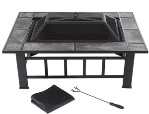 Pure Garden W150098 Tile Rectangular Fire Pit